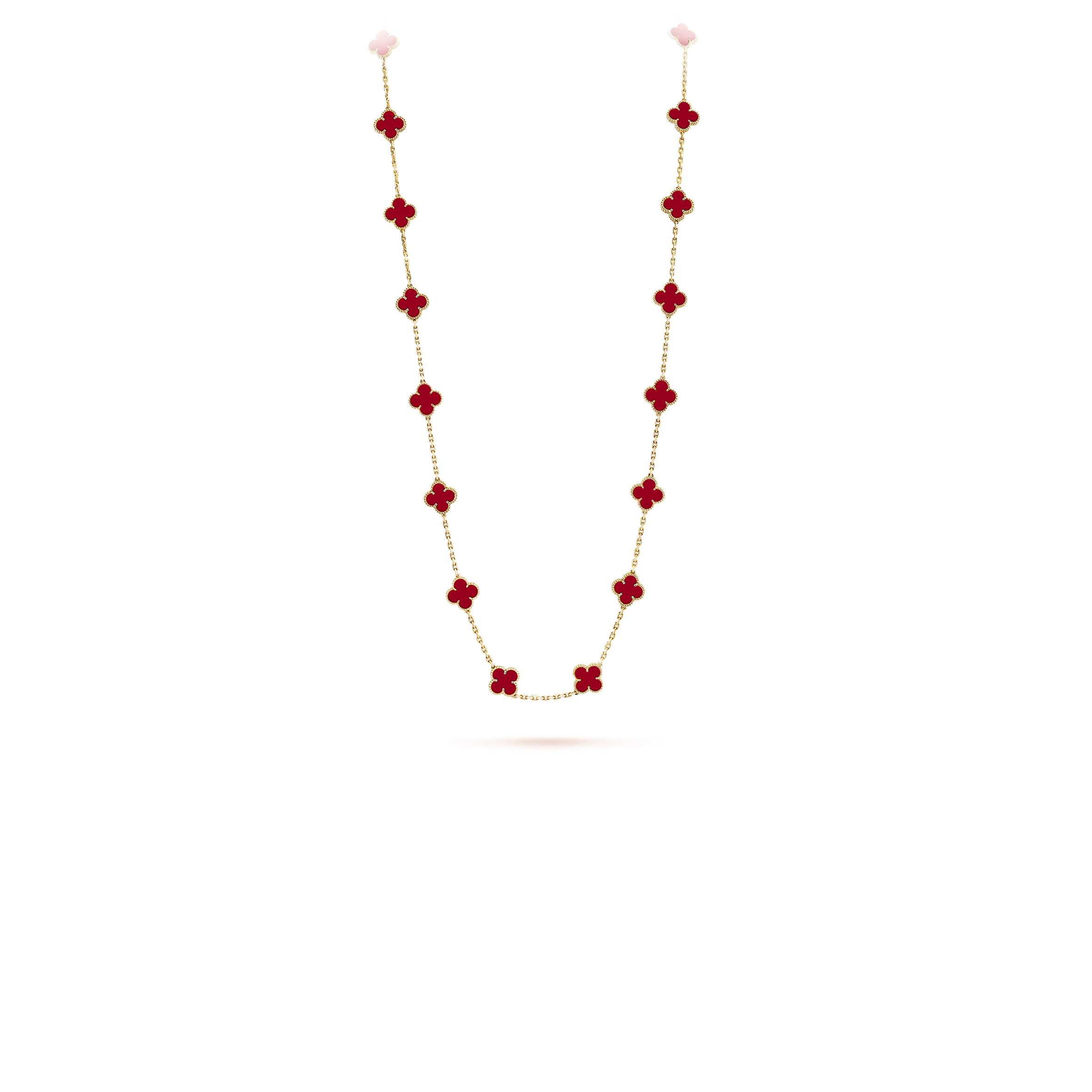 V*N CL*F arpels vintage alhambra long necklace, 20 motifs - yellow gold, carnelian  vcard39800